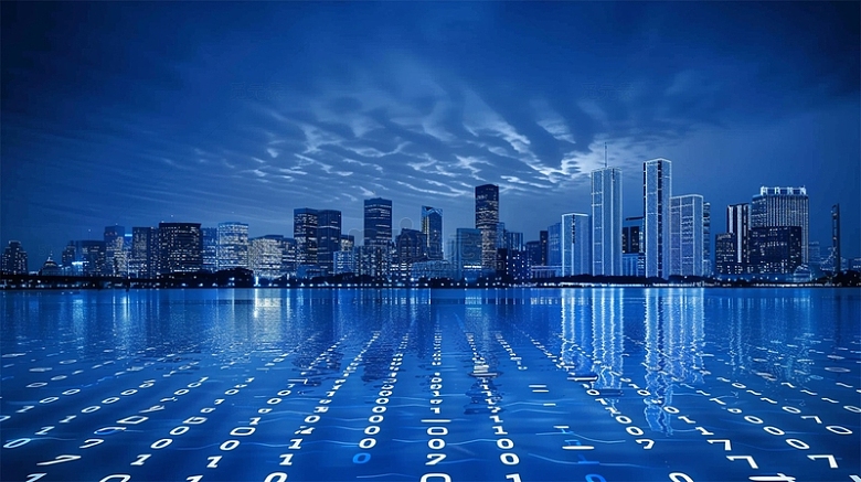 科技数字城市高楼蓝色唯美场景