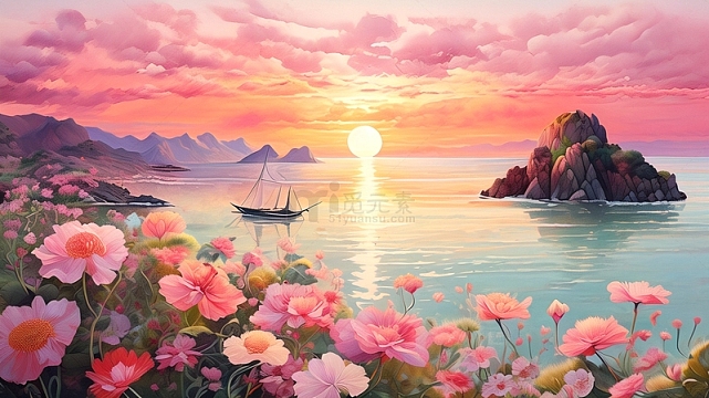 jpg粉色背景浪漫大海鲜花jpg唯美清新大海帆船jpg大海帆船夕阳美景jpg