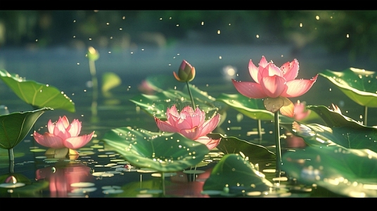 写实荷花荷叶图