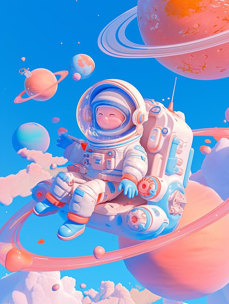 3D宇航员太空卡通插画