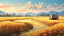 丰收季稻田田野插画