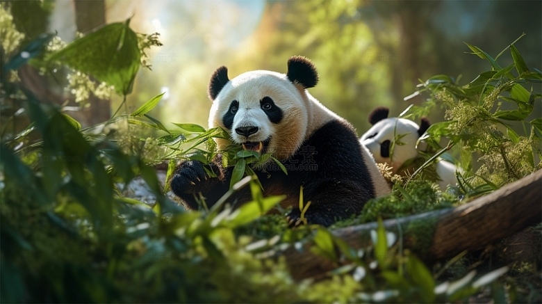 熊猫可爱丛林黑白国宝植物场景