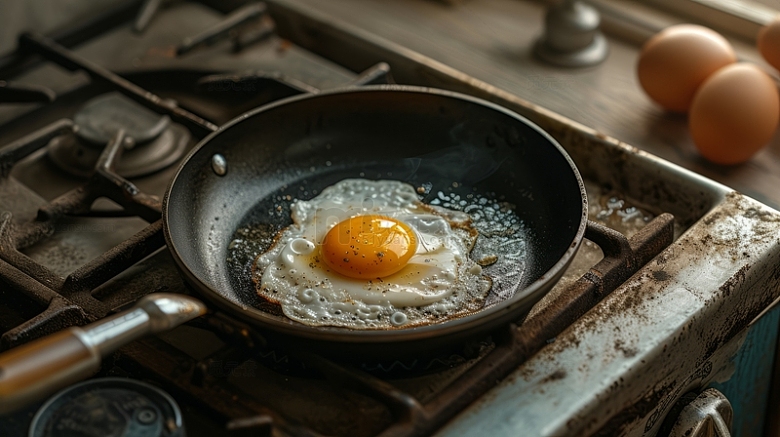 煎锅煎鸡蛋美食摄影