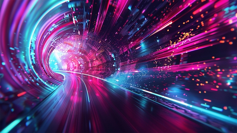 梦幻紫色光效隧道科技背景