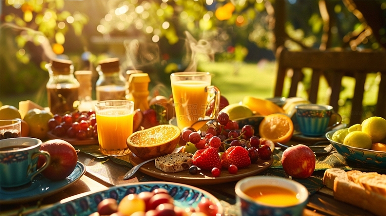 早餐草莓水果饮料橙子杯子静物场景