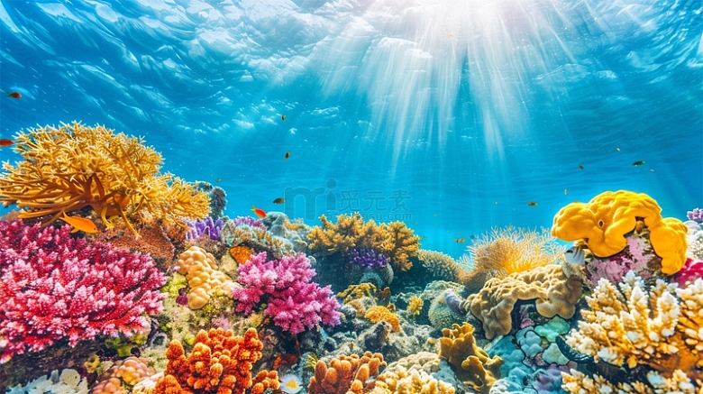 海底阳光珊瑚鱼唯美场景