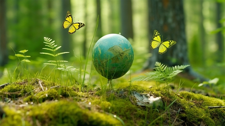 绿色地球蝴蝶植物环保创意场景