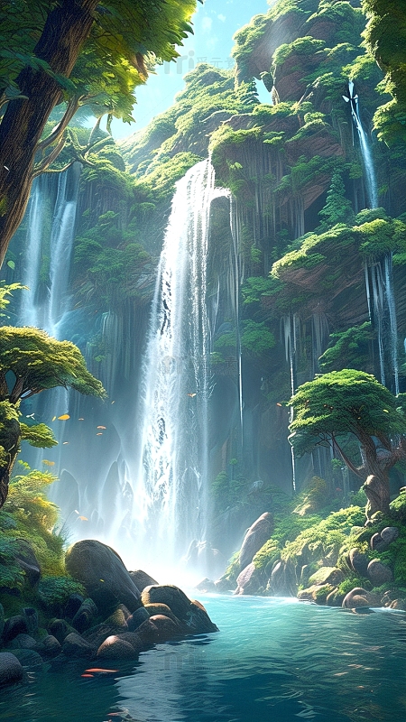 瀑布景观山水风景