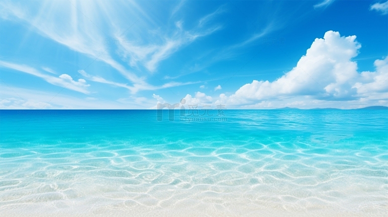 蓝色蓝天白云海边海水清澈唯美场景