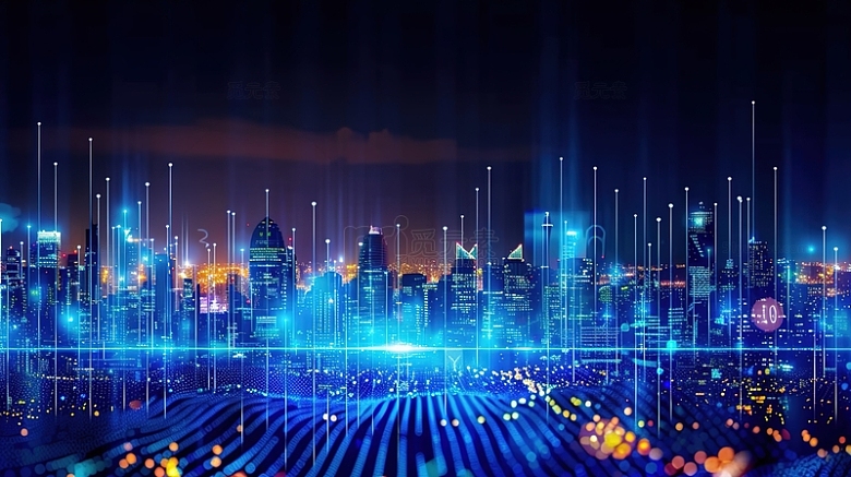 蓝色城市未来科技数据传输背景