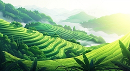 碧绿梯田远山朝阳背景