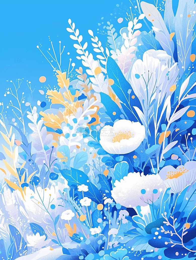蓝色扁平花草植物