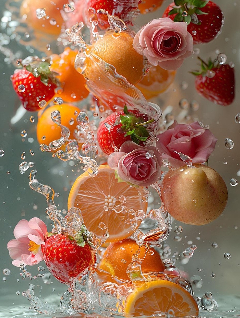 水果花瓣高清水流摄影图