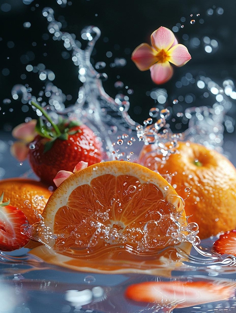 橙子草莓水果拍摄图