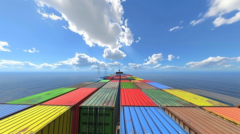 集装箱彩色运输物流海上货物蓝天白云