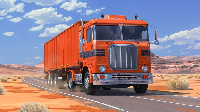 卡车红色货车沙漠公路运输物流