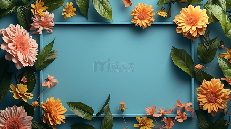 蓝底花朵相框背景