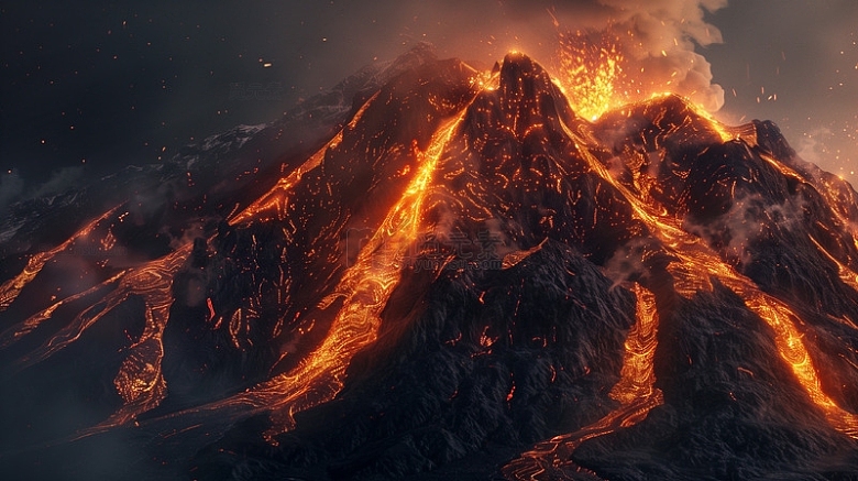 火山爆发风景图