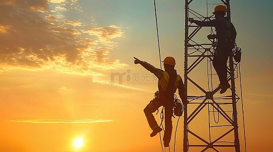 工人电网维修高空工作人物形象