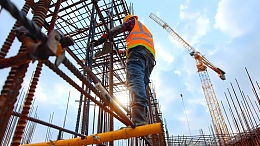 建筑工地钢筋搭建劳动工人人物