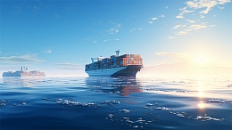 蓝天白云阳光集装箱货轮货船物流运输唯美