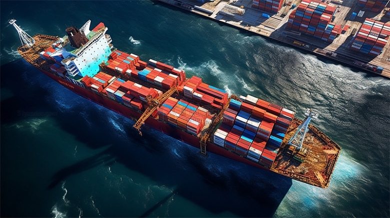 俯视货船货轮集装箱货物海上运输物流