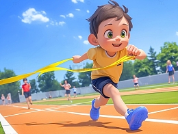 校园运动会跑步的男孩