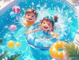 夏日游泳的小孩