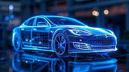 新能源汽车蓝色线条透视