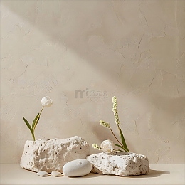 特写镜头下的岩石和干花