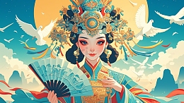 拿着扇子的唱戏人插画