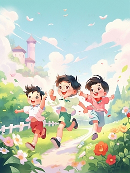 儿童节快乐玩耍的男孩