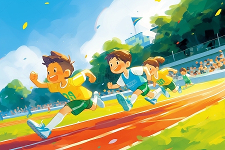 可爱校园学生运动会插画
