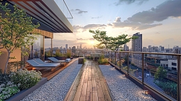 木地板躺椅城市景观