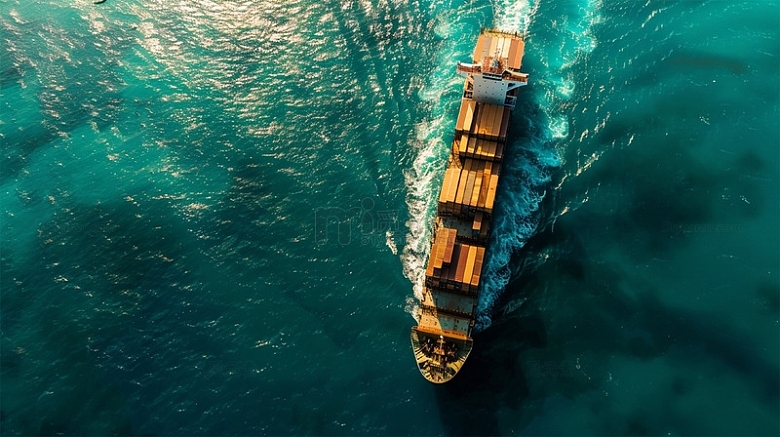 海面俯视货船集装箱运输物流场景