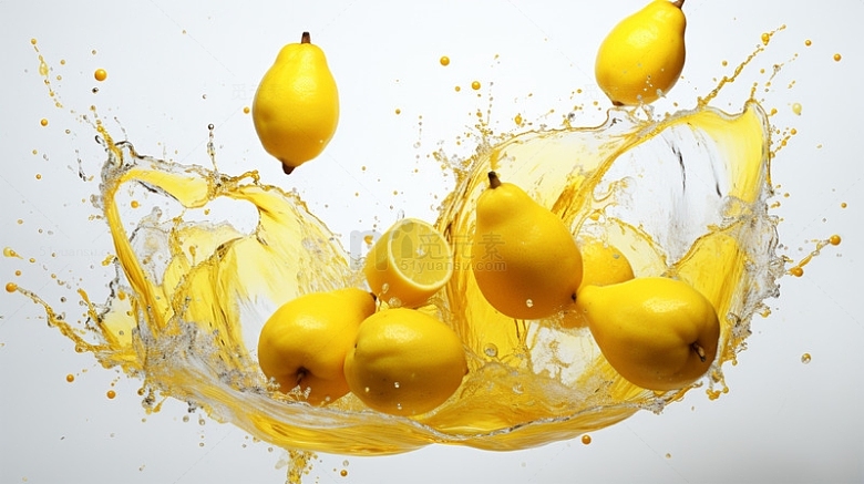 柠檬黄色水水果白色背景