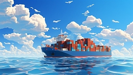 蓝天白云物流运输货船轮船航行插画