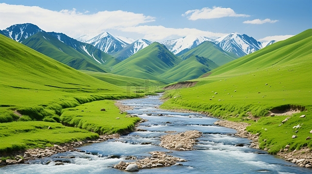 青山绿水jpg瀑布景观山水风景jpg蓝天白云阳光青草湖边唯美场景jpg