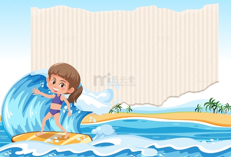 海上冲浪运动的小女孩