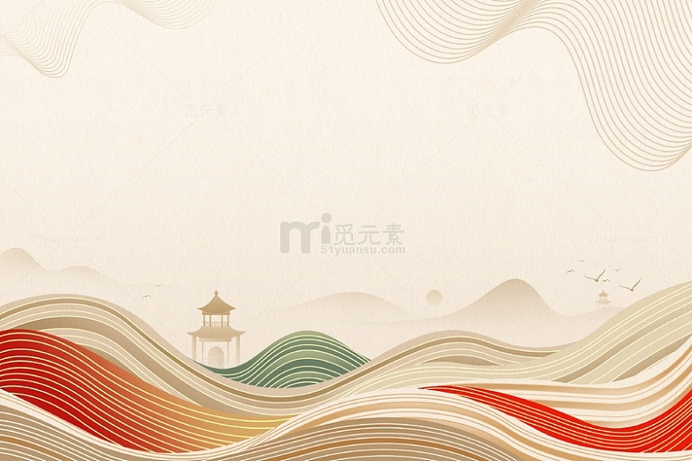 中国风国潮山水浅色质感海报背景