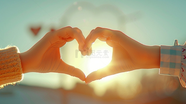 情侣双手在太阳下比心