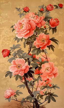 艳丽牡丹花卉工笔画