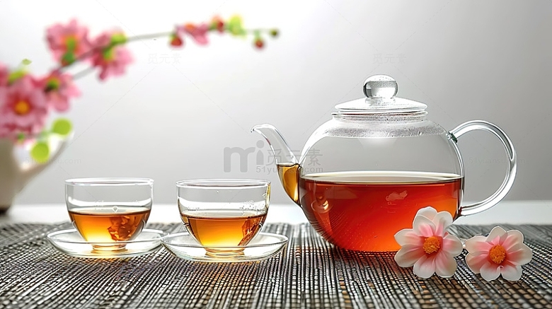 花茶一壶两杯茶具鲜花茶道
