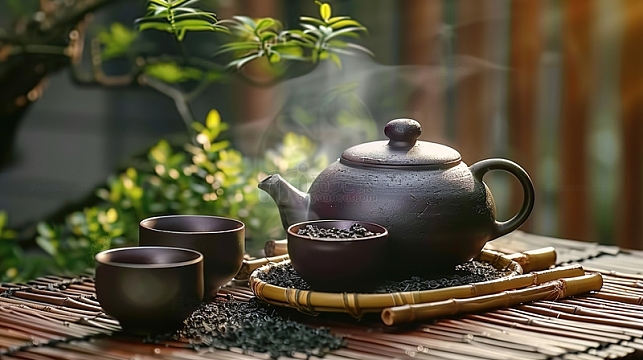 绿植茶壶茶杯茶道品茶喝茶