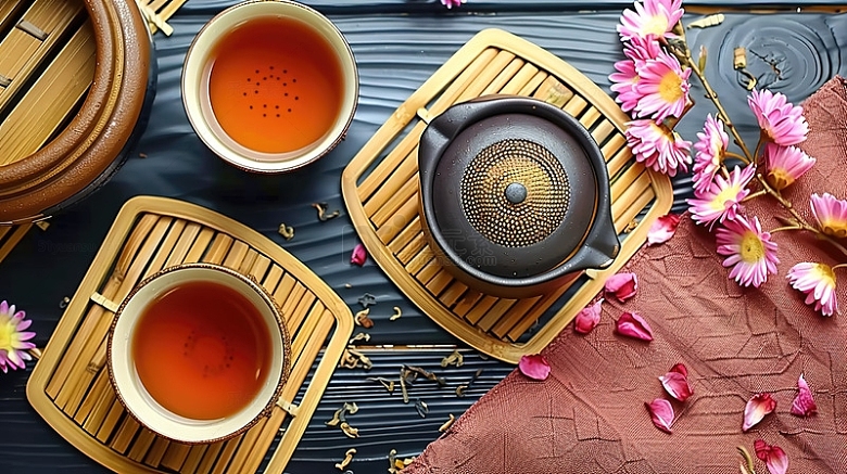 茶壶茶杯茶具花瓣茶艺茶道文化
