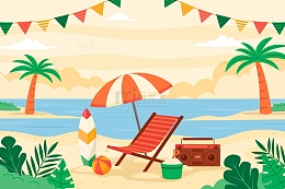 夏季海边沙滩度假场景插图