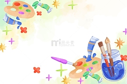 卡通艺术画笔与颜料盘
