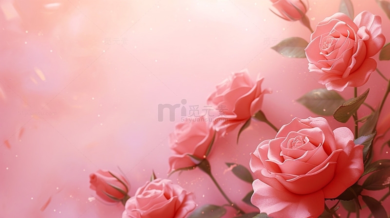 粉色玫瑰绿叶阳光背景
