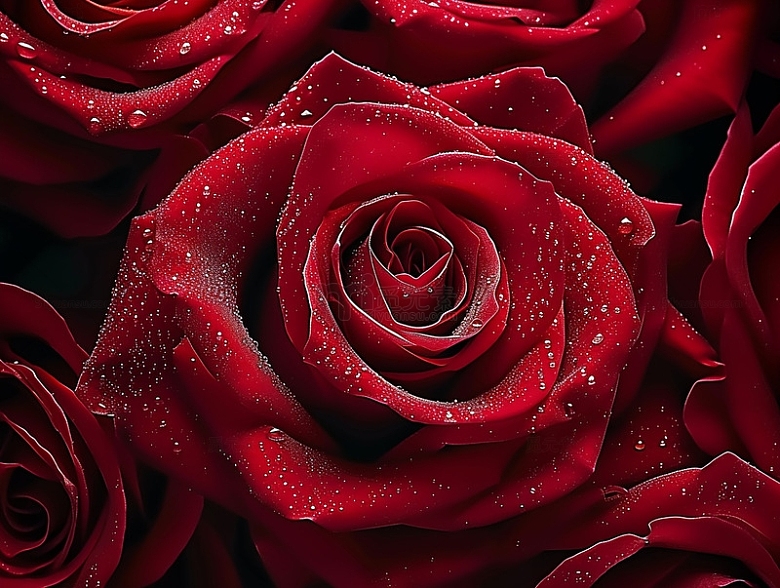 水珠玫瑰红色背景