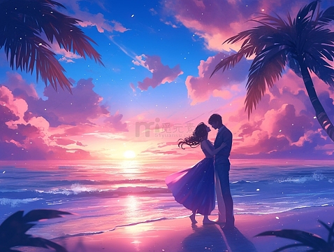 浪漫唯美海边恋人